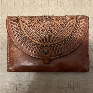 Patricia Nash Brown Leather Wallet with Intricate Tooling